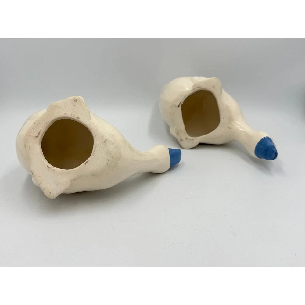 Ceramic Duck Figurines Set of 2 Cream Blue Beak Farmhouse Cottage Decor 7
